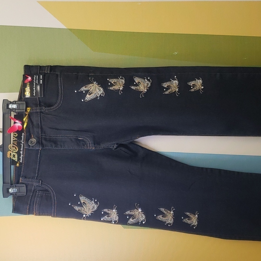 Women's Mid Rise Stretch Leg Floral Jeans